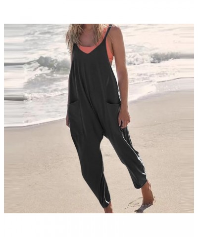 Rompers For Women 2023 Summer Dressy Casual Fashion Wide Leg Loose Plus Size Lounge Jumpsuit Overalls With Pockets A1 Black $...