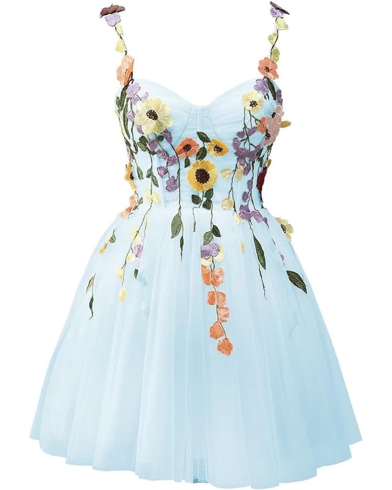 Women's 3D Flower Applique Prom Dresses Homecoming Dress with Embroidered Tulle Formal Party Gowns C Sky Blue $44.54 Dresses