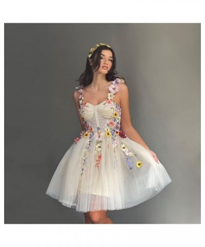 Women's 3D Flower Applique Prom Dresses Homecoming Dress with Embroidered Tulle Formal Party Gowns C Sky Blue $44.54 Dresses