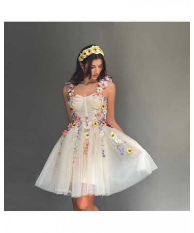 Women's 3D Flower Applique Prom Dresses Homecoming Dress with Embroidered Tulle Formal Party Gowns C Sky Blue $44.54 Dresses