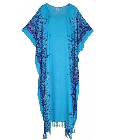 Boho Flora Printed Women Plus Size Kaftan Kimono Loungewear Maxi Long Dress XL to 4X Blue-14289 $19.74 Sleep & Lounge