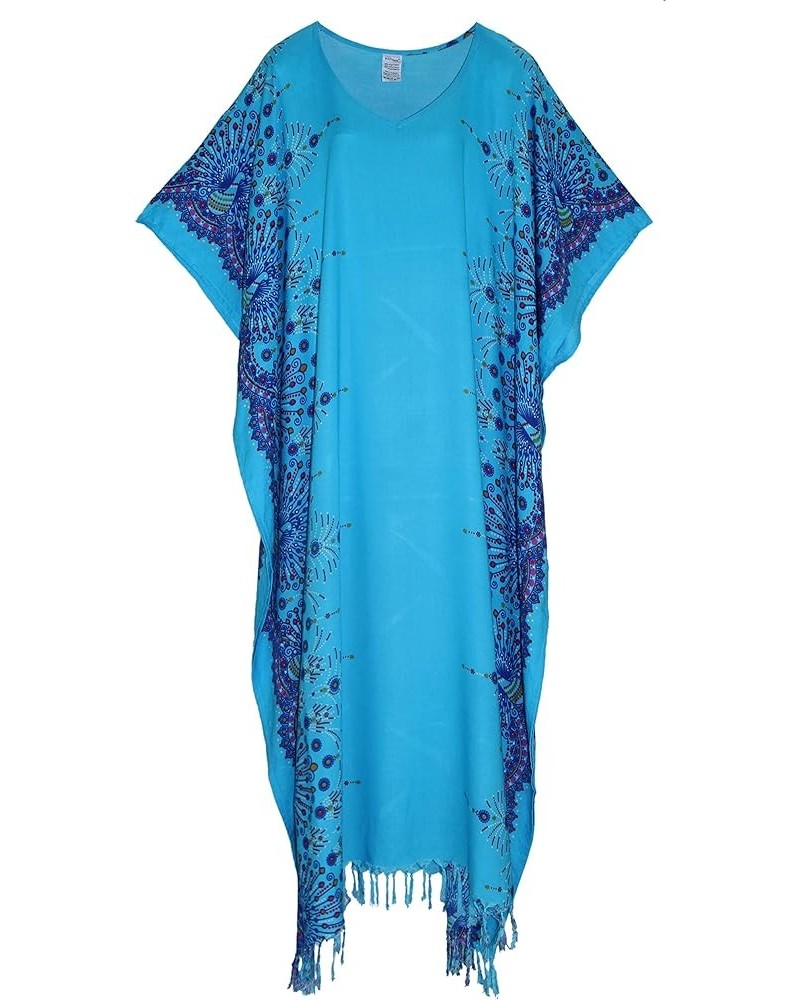 Boho Flora Printed Women Plus Size Kaftan Kimono Loungewear Maxi Long Dress XL to 4X Blue-14289 $19.74 Sleep & Lounge