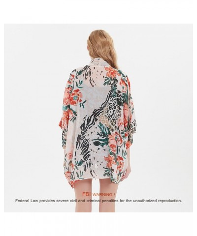 Women's Loose Print Sheer Chiffon Kimono Beach Swim Cover up Cardigan Capes Blouse Tops W-leopard Flower $11.79 Swimsuits