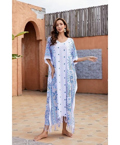 Boho Flora Printed Women Plus Size Kaftan Kimono Loungewear Maxi Long Dress XL to 4X Blue-14289 $19.74 Sleep & Lounge