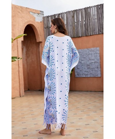 Boho Flora Printed Women Plus Size Kaftan Kimono Loungewear Maxi Long Dress XL to 4X Blue-14289 $19.74 Sleep & Lounge