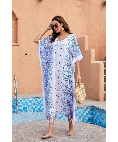 Boho Flora Printed Women Plus Size Kaftan Kimono Loungewear Maxi Long Dress XL to 4X Blue-14289 $19.74 Sleep & Lounge