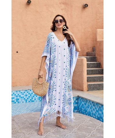 Boho Flora Printed Women Plus Size Kaftan Kimono Loungewear Maxi Long Dress XL to 4X Blue-14289 $19.74 Sleep & Lounge