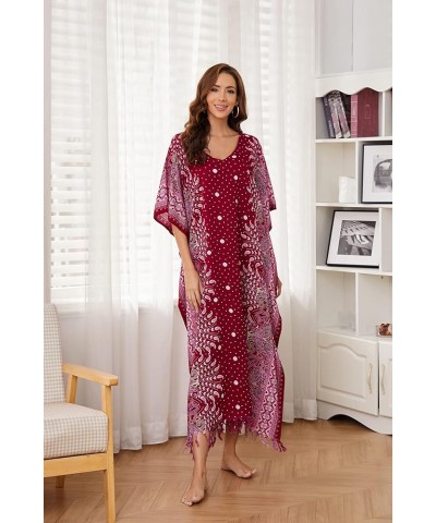 Boho Flora Printed Women Plus Size Kaftan Kimono Loungewear Maxi Long Dress XL to 4X Blue-14289 $19.74 Sleep & Lounge