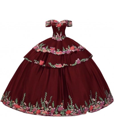 Vintage Flowers Embroidery Quinceanera Dresses Ruffles Prom Ball Gown Sweet 16 Dress Style8-burgundy $52.50 Dresses