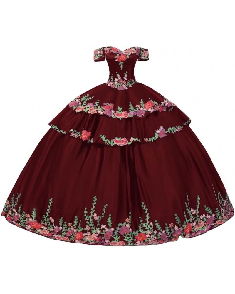 Vintage Flowers Embroidery Quinceanera Dresses Ruffles Prom Ball Gown Sweet 16 Dress Style8-burgundy $52.50 Dresses