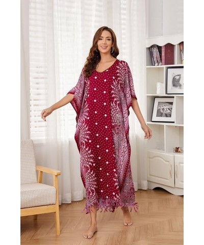 Boho Flora Printed Women Plus Size Kaftan Kimono Loungewear Maxi Long Dress XL to 4X Blue-14289 $19.74 Sleep & Lounge