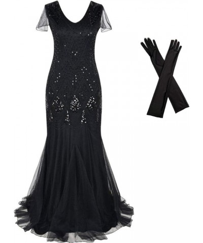 Women Evening Dress 1920s Flapper Cocktail Mermaid Plus Size Formal Gown with Long Gloves Black $28.56 Dresses