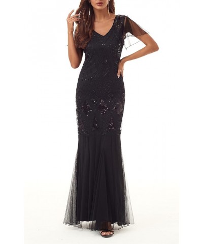 Women Evening Dress 1920s Flapper Cocktail Mermaid Plus Size Formal Gown with Long Gloves Black $28.56 Dresses