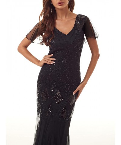 Women Evening Dress 1920s Flapper Cocktail Mermaid Plus Size Formal Gown with Long Gloves Black $28.56 Dresses