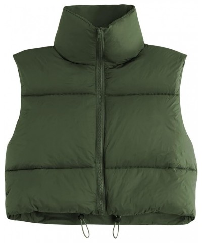 Womens Cropped Puffer Vest Outwear Winter Vest Stand Collar Zip Up Padded Quilted Sleeveless Vest Jacket Coat Army Green $12....