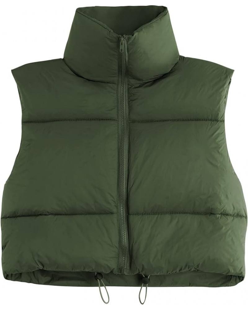 Womens Cropped Puffer Vest Outwear Winter Vest Stand Collar Zip Up Padded Quilted Sleeveless Vest Jacket Coat Army Green $12....