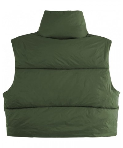 Womens Cropped Puffer Vest Outwear Winter Vest Stand Collar Zip Up Padded Quilted Sleeveless Vest Jacket Coat Army Green $12....