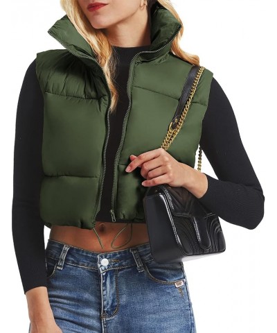 Womens Cropped Puffer Vest Outwear Winter Vest Stand Collar Zip Up Padded Quilted Sleeveless Vest Jacket Coat Army Green $12....