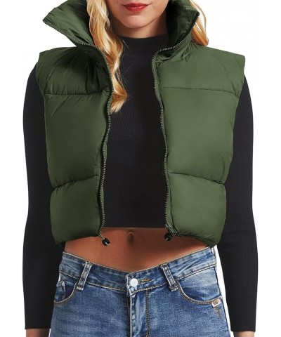 Womens Cropped Puffer Vest Outwear Winter Vest Stand Collar Zip Up Padded Quilted Sleeveless Vest Jacket Coat Army Green $12....