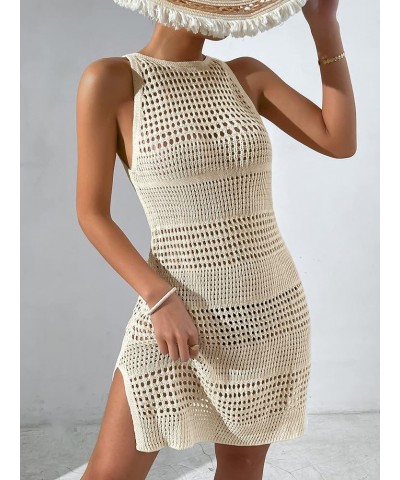 Women's Hollow Out Cut Out Back Split Hem Sleeveless Beach Bikini Swimsuit Cover Up Dress Apricot Solid $11.50 Swimsuits