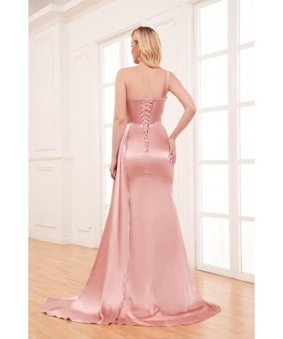 One Shoulder Bridesmaid Dresses Satin Mermaid Long Formal Dresses Pleated Prom Dress for Wedding Women Pink $43.34 Dresses