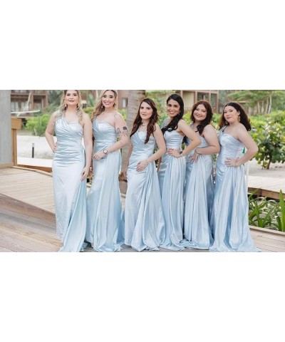 One Shoulder Bridesmaid Dresses Satin Mermaid Long Formal Dresses Pleated Prom Dress for Wedding Women Pink $43.34 Dresses