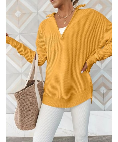 Women's 2023 Trendy Long Sleeve Half Zip V Neck Collared Casual Oversized Ribbed Knit Pullover Sweater Thumb Hole Yellow $26....