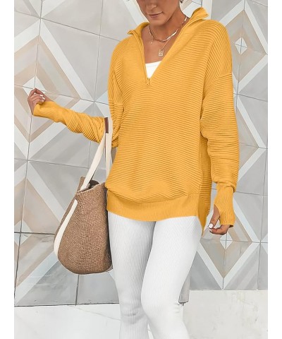 Women's 2023 Trendy Long Sleeve Half Zip V Neck Collared Casual Oversized Ribbed Knit Pullover Sweater Thumb Hole Yellow $26....