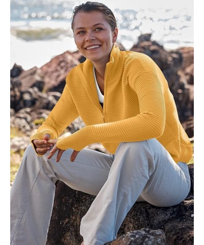 Women's 2023 Trendy Long Sleeve Half Zip V Neck Collared Casual Oversized Ribbed Knit Pullover Sweater Thumb Hole Yellow $26....