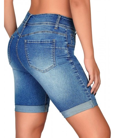 Women's Mid Rise Skinny Butt Lifting Stretchy Bermuda Jeans Shorts Blue $19.24 Shorts