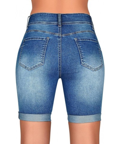 Women's Mid Rise Skinny Butt Lifting Stretchy Bermuda Jeans Shorts Blue $19.24 Shorts