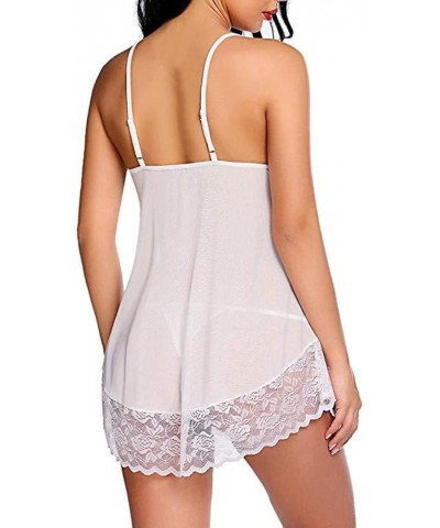 Lingerie for Women Sexy Lace Babydoll Lingerie Mini Chemise Mesh Wedding Nightie Bridal Nightdress Boudoir Outfits White $8.2...