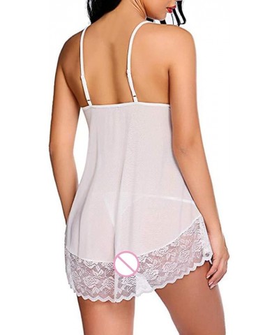 Lingerie for Women Sexy Lace Babydoll Lingerie Mini Chemise Mesh Wedding Nightie Bridal Nightdress Boudoir Outfits White $8.2...