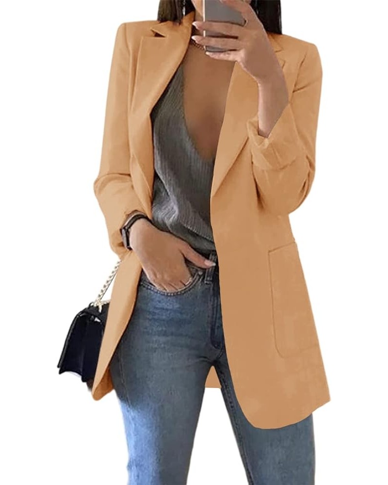 Womens Casual Blazers Open Front Long Sleeve Lapel Collar Work Office Jacket Khaki $24.36 Blazers