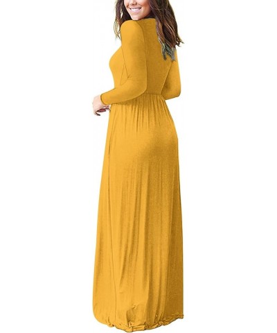 Women Long Sleeve Loose Plain Maxi Dresses Casual Long Dresses with Pockets 01-mustard Yellow $19.92 Dresses