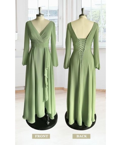 Long Sleeve Bridesmaid Dresses for Women Chiffon Ruffle V Neck Long Formal Dress with Slit Ivory $32.44 Dresses