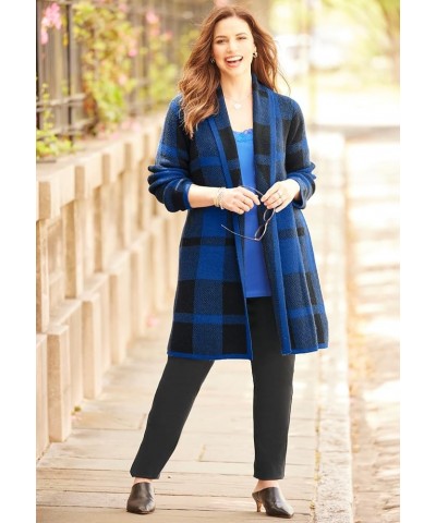 Women's Plus Size Country Village Sweater Cardigan Dark Sapphire Black Buffalo Plaid $25.73 Sweaters