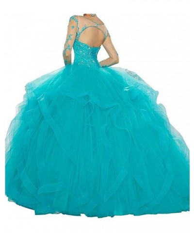 Women's 2019 Sheer Neck Beaded Sweet 16 Quinceanera Dresses Long Sleeves Prom Ball Gowns Bright Yellow $50.31 Dresses