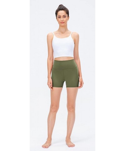 Women's High Waisted Biker Shorts 3"/ 6" - Active Workout Yoga Running Shorts 3" No Pocket Dark Olive $7.50 Activewear