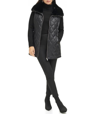 Women's Quilted with Fur Collar Vest Black $40.28 Vests