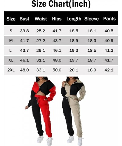 Womens 2 Piece Sweatsuit Casual Patchwork Long Sleeve Zipper Sweatshirts Tracksuit Pants Set G-khaki $17.15 Activewear