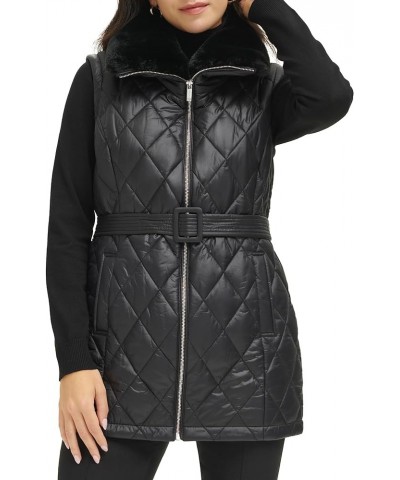 Women's Quilted with Fur Collar Vest Black $40.28 Vests