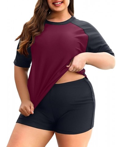 Two Piece Women Plus Size Rash Guard Short Sleeve Swim Shirts and Shorts UPF 50+ Rashguard Swimsuit Purple $19.43 Swimsuits