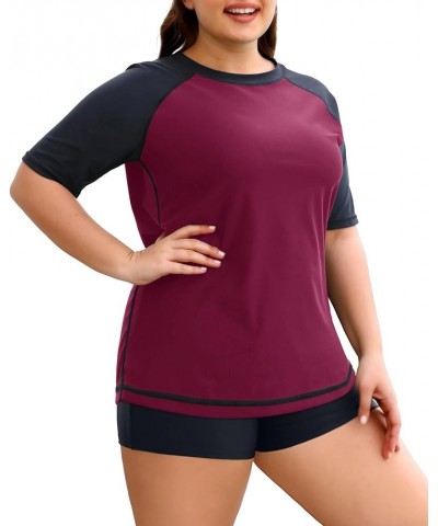 Two Piece Women Plus Size Rash Guard Short Sleeve Swim Shirts and Shorts UPF 50+ Rashguard Swimsuit Purple $19.43 Swimsuits