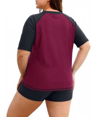 Two Piece Women Plus Size Rash Guard Short Sleeve Swim Shirts and Shorts UPF 50+ Rashguard Swimsuit Purple $19.43 Swimsuits