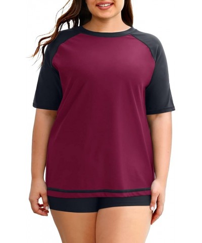 Two Piece Women Plus Size Rash Guard Short Sleeve Swim Shirts and Shorts UPF 50+ Rashguard Swimsuit Purple $19.43 Swimsuits