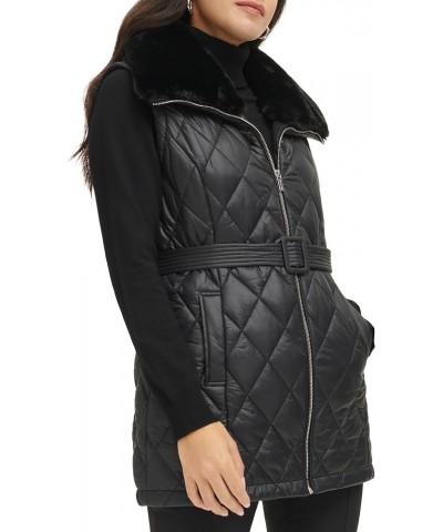 Women's Quilted with Fur Collar Vest Black $40.28 Vests