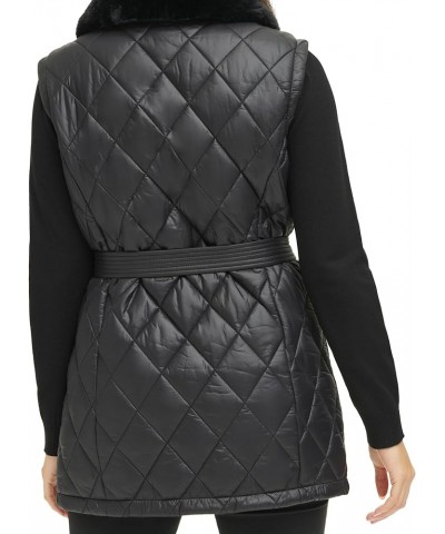 Women's Quilted with Fur Collar Vest Black $40.28 Vests