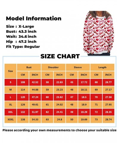 Love Heart Grahic Print Women Plus Size Sweatshirts Valentine's Day Long Sleeve T-Shirt Loose Round Neck Trendy Blouse B120-h...