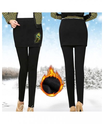 Women's Fleece Lined Skort Skirt Leggings Fake Two-Piece Padded Thickened One-Piece Bottoming Warm Skirt Trousers Black09 $7....